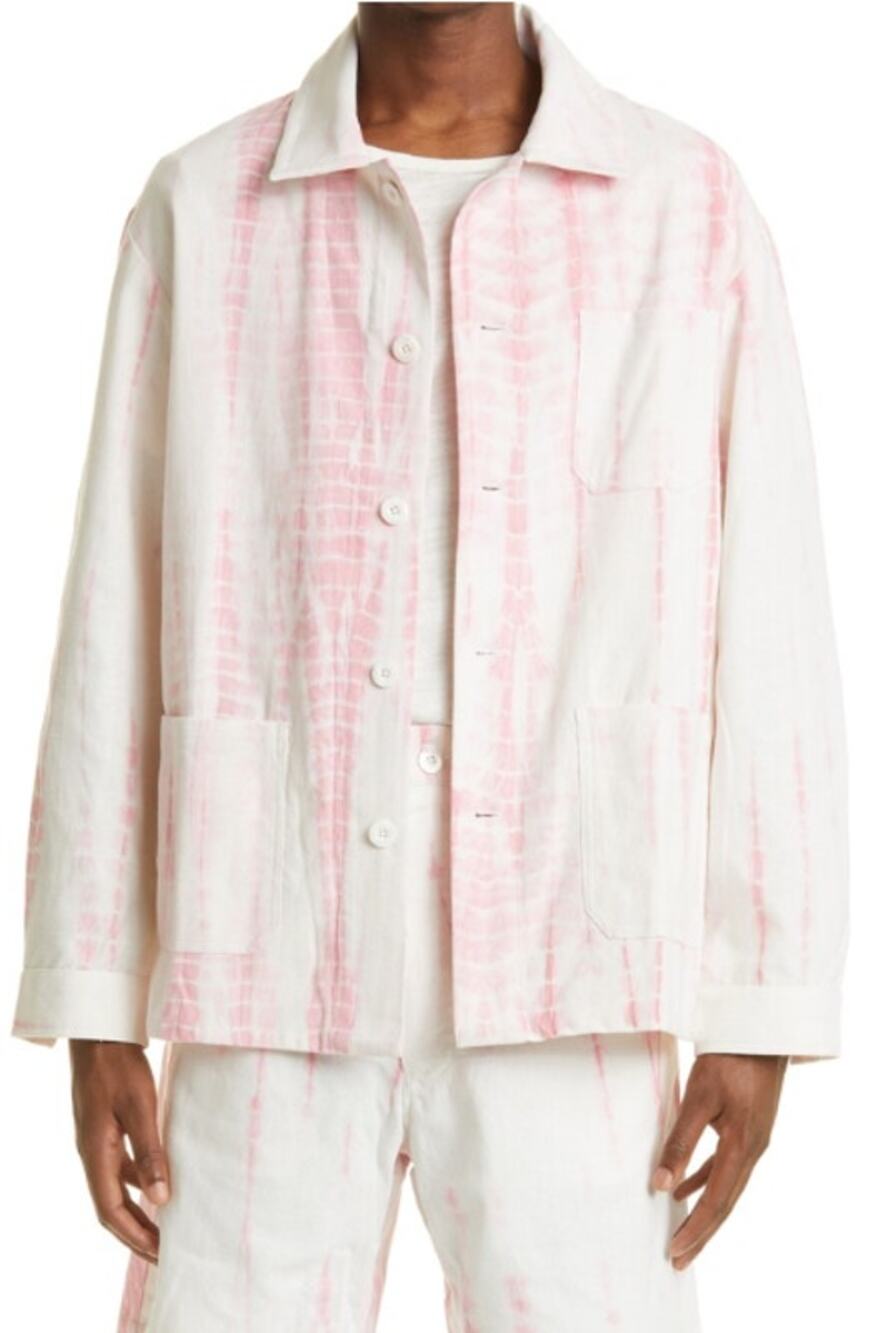 SMR DAYS Men's Wittering Tie-Dyed Organic Cotton Chore Jacket Medium Pink/White